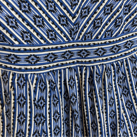 Anthropologie Maeve Lazuli Blue Black Aztec Tribal Print V Neck Dress Twee - Picture 5 of 10